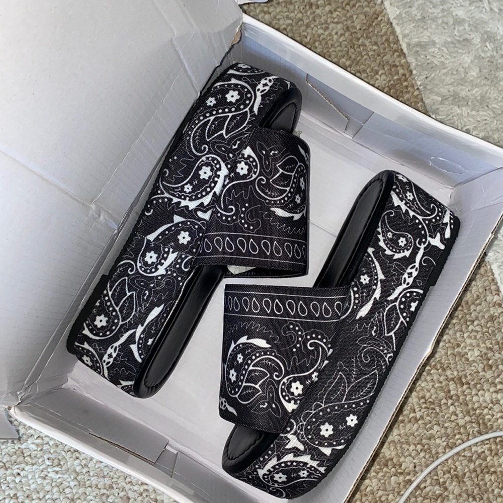 Black Paisley Print/ Bandanna Platform Sandals